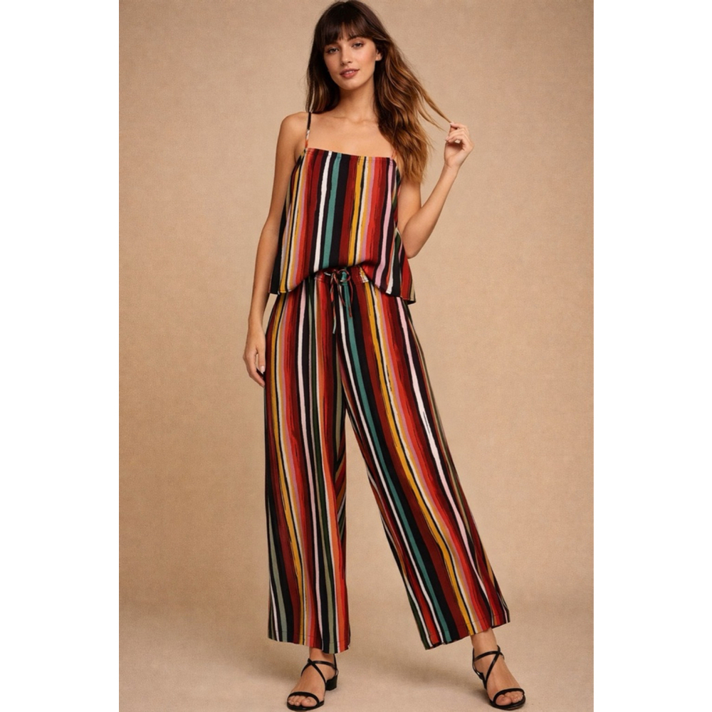 Free People Ruby Multi Stripe Cami Tank Medium Boho Festival Top Strappy